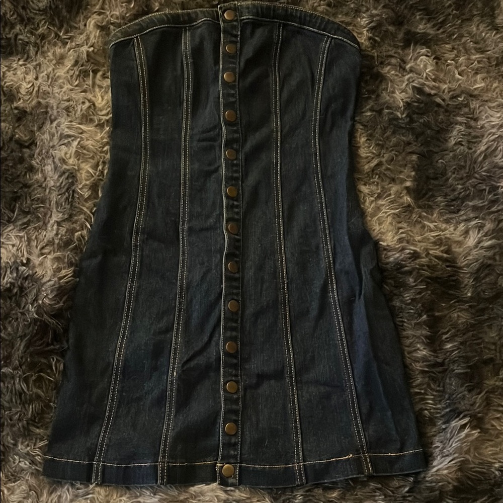 Denim Strapless Button-Down Dress